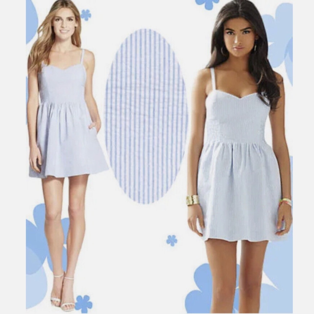 Lilly Pulitzer Christine Seersucker Blue & White Stripe Mini Dress (Size 8)